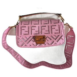 Fendi Baguette NM FF em tela bordada e perfurada Rosa Fuschia