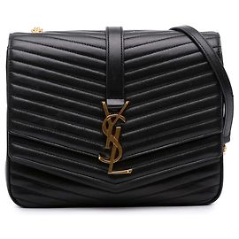 Bolsa Sulpice Monogram em couro de cordeiro preto com chevron médio da Saint Laurent Preto
