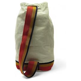 Hermès-NEW HERMES CHEVRON CANVAS BACKPACK CAVALIER SHOULDER BAG 48H BUCKET BAG-Cream