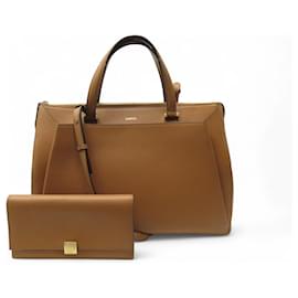 LANCEL LISON A07894 HANDTASCHE MIT LEDER-GRAIN-SCHULTERGURT + GELDBÖRSE Kamel
