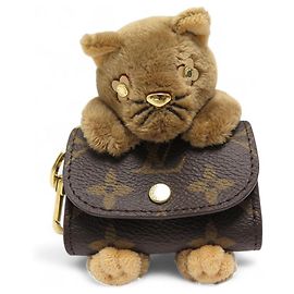 NEW LOUIS VUITTON EARPHONE CASE LV CUTE CAT POUCH M01561 MONOGRAM CANVAS Brown