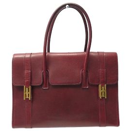 Hermès VINTAGE HERMES DRAG RED GRAINED LEATHER HANDBAG 1970'S Dark red