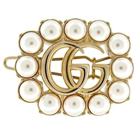 CLIP PARA EL CABELLO GUCCI 629611 DOUBLE G EN METAL DORADO CON PERLAS Dorado