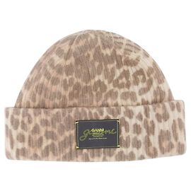 Bonnet Léopard Graphique - Ganni - Laine - Imprimé Marron