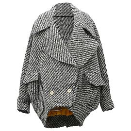 Kenzo Double-Breasted Coat in Grey Wool Grey