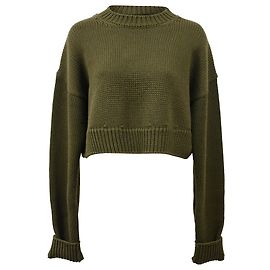 Rippstrick-Cropped-Pullover aus grüner Wolle von Bottega Veneta Grün