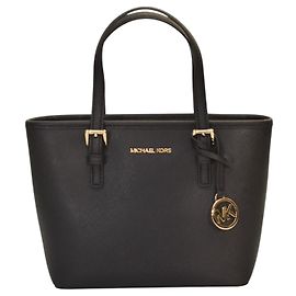 Bolsa tote pequena em couro Saffiano preto Michael Kors com hardware dourado Preto