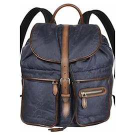 Berluti-Canvas and Leather Backpack-Dark brown,Navy blue