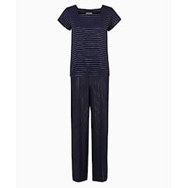 Yves Saint Laurent Set, Gestreiftes Modell Circa 1980. Silber Blau