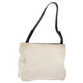 PRADA Shoulder Bag Canvas Leather Silver White Auth bs28706 Silvery White