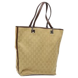 GUCCI GG Canvas Tote Bag Beige Brown Silver 31243 Auth ki5927 Brown Silvery Beige