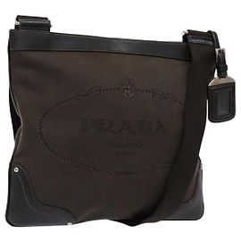 Bolsa de Ombro PRADA em Lona Couro Marrom Prata Autêntica bs28705 Marrom Prata