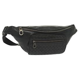 Autre Marque LEDER GÜRTELTASCHE SCHWARZ INTRECCIATO BOTTEGA VENETA SILBER AUTH 137678 Schwarz Silber