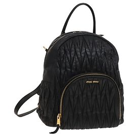 Miu Miu Matelasse Backpack Leather Black Gold Auth 133391 Black Golden