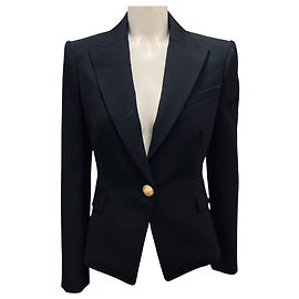 Giacca militare in lana nera con un bottone Balmain Nero