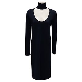 Schwarzes Strickkleid mit Ausschnittkragen Bottega Veneta Pre Fall 2019 Schwarz
