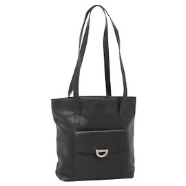 Céline Sac à épaule CELINE en cuir noir argent authentique 139444 Noir Argenté