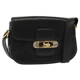 Borsa a Spalla CÉLINE Carrozza in Pelle Nera e Oro Auth yk19109 Nero D'oro