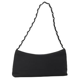 Salvatore Ferragamo Chain Vala Shoulder Bag Nylon Black Silver Auth 138415 Black Silvery