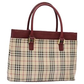 Bolsa de mão em canvas bege com estampa Nova Check Burberry ouro Auth 137524 Bege Dourado
