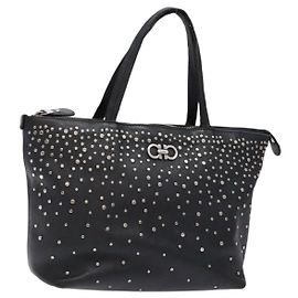 Salvatore Ferragamo Gancini Tote Bag Leather Black Silver Auth bs28720 Black Silvery