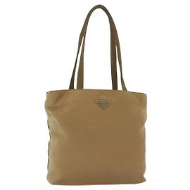 PRADA Tote Bag Nylon Beige Silver Auth bs28686 Silvery Beige