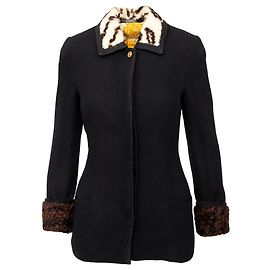 Giacca in lana Gianni Versace con inserti in pelliccia Nero