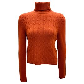 Pull en cachemire orange brûlé à col roulé Allude Orange