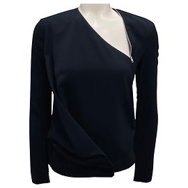 Top drapeado em crepe preto com detalhes em zíper Alexander Wang Preto