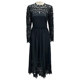 Maxikleid mit schwarzer Spitze von Ulla Johnson Schwarz