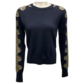 Chloé Chloe marineblauer gestickter Wollstrickpullover Marineblau