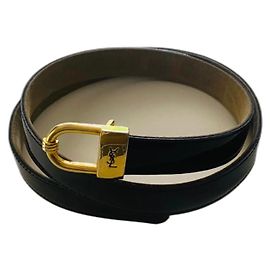 Yves Saint Laurent Black Patent Leather Belt 70cm Black