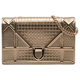 Dior-Dior Gold Metallic Patent Microcannage Diorama Wallet on Chain-Golden