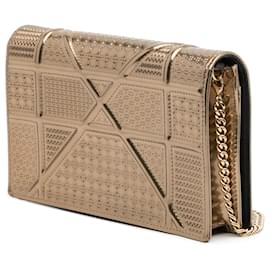 Dior-Dior Gold Metallic Patent Microcannage Diorama Wallet on Chain-Golden