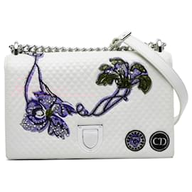 Dior-Dior White Medium Lambskin Embroidered Diorama Flap-White,Eggshell