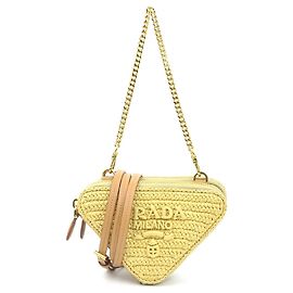 Bolsa de ombro em couro e viscose bege Prada Bege