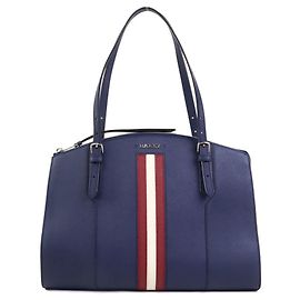 Bally Navy Leather Shoulder Bag Navy blue