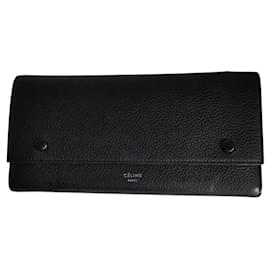 Céline Celine Large Flap Multi Function Long Wallet Black