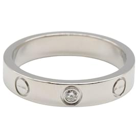 Cartier-Cartier Mini Love Ring Au750 White Gold Diamond Ring Size 8.5-Silvery,Metallic