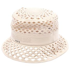 Christian Dior Mesh Cotton Polyester Bob Hat Brown Beige