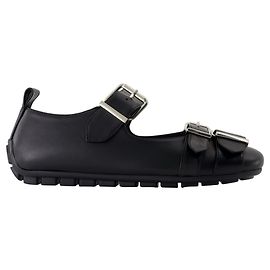 Bailarina com fivela Grip - Simone Rocha - Couro - Preto Preto