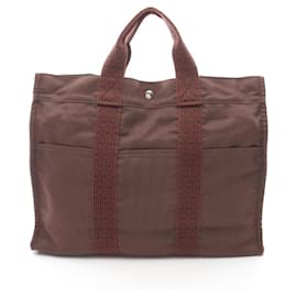 Hermès-Hermes Herline MM Nylon Canvas Tote Bag-Brown
