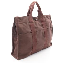 Hermès-Hermes Herline MM Nylon Canvas Tote Bag-Brown