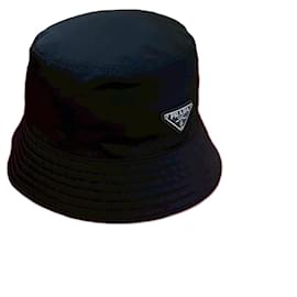 Prada-Prada Re-Nylon Saffiano Leather Nylon Bucket Hat-Black