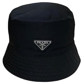 Prada-Prada Re-Nylon Saffiano Leather Nylon Bucket Hat-Black