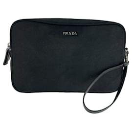 Prada-Prada Canvas/Leather Clutch Bag-Black