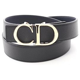 Christian Dior-Dior CD Logo Leather Belt-Black