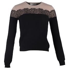 Suéter de lana negro y beige con encaje Valentino Garavani Negro