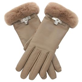 Lammfellhandschuhe mit Kelly Cadena Charm von Hermès Braun