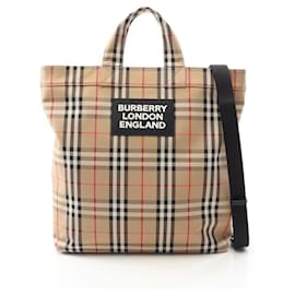 Burberry-Burberry Vintage Check Canvas Leather Tote Bag-Brown,Beige
